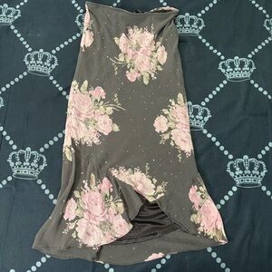 Express Asymmetrical Floral Skirt - Pink and Gray
